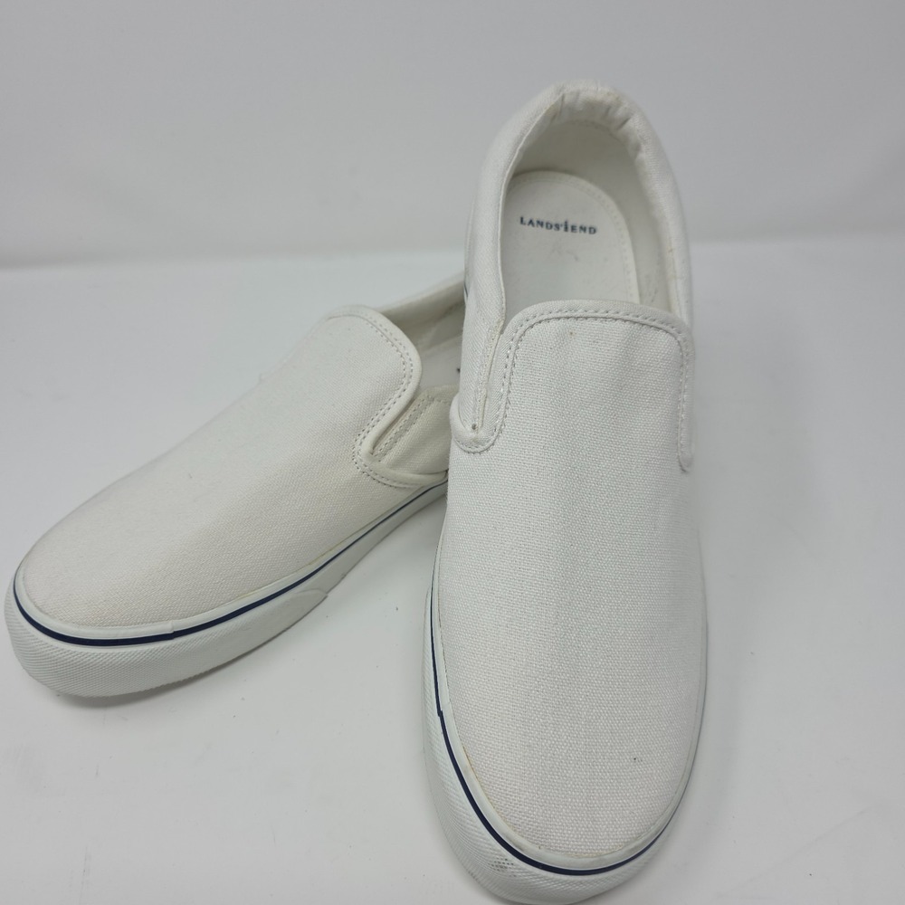 Lands' End Mens 11B White Slip On Casual Sneakers Round Toe‎ Comfort